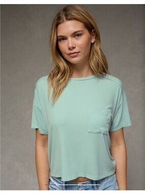 NWOT American Eagle Soft and Sexy Light Blue / Green Teal Ribbed Tshirt